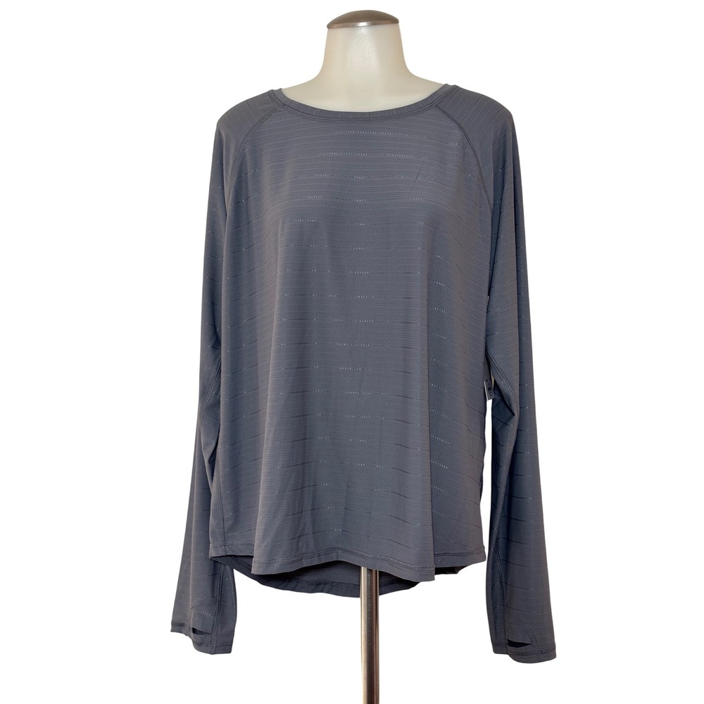 Tek Gear Active Top Women XL Gray Thumbhole Long Sleeve NWT